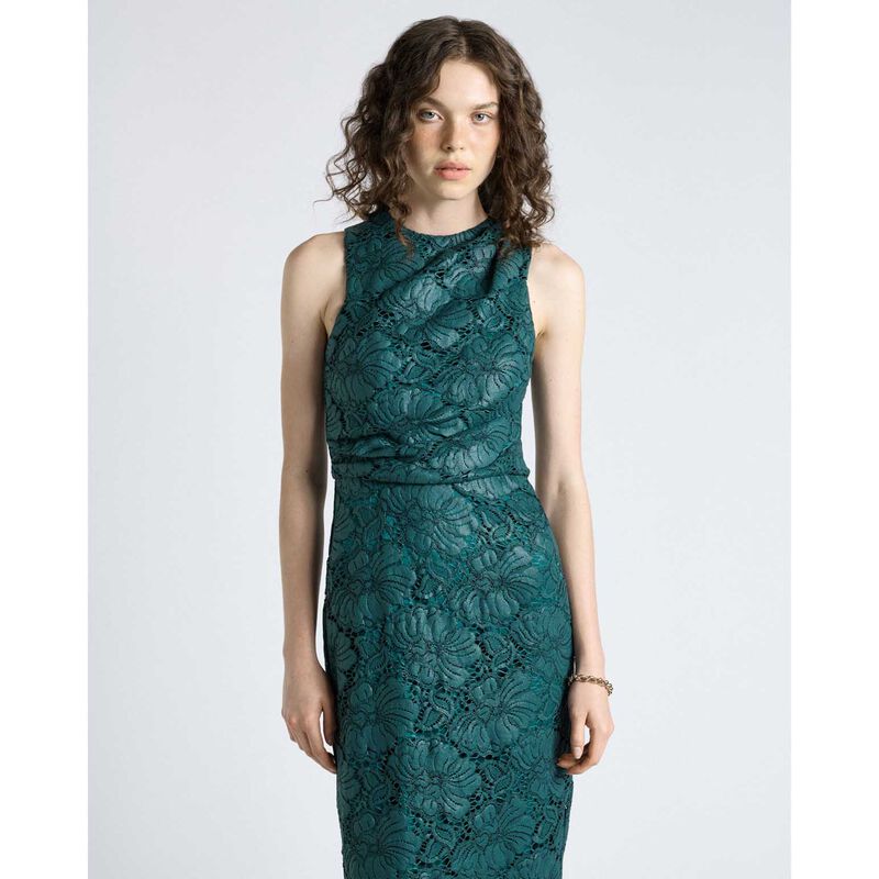 Cue Deep Green European Coated Lace Column Dress image number 3